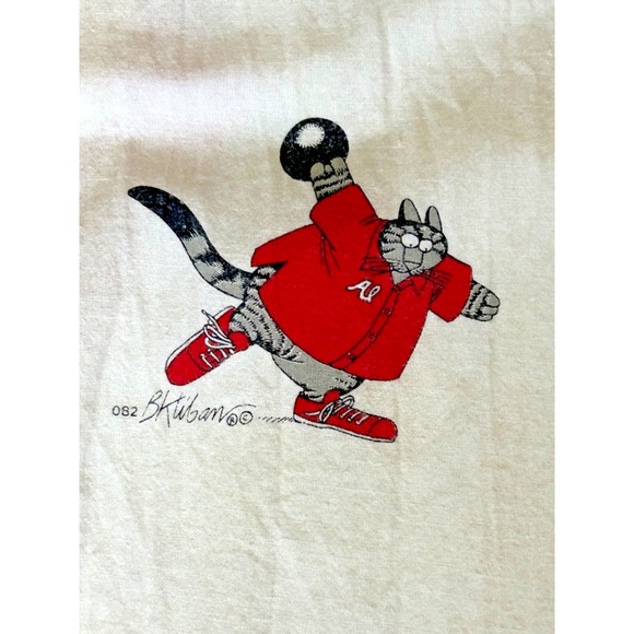 Vintage 80s 90s B Kliban Bowling Ball Alley Cat Shirt S Distressed Thrashed - Picture 5 of 16